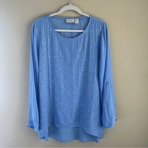 Chico's Top Women's 1 Medium Periwinkle Blue Sequins Feminine Spring Lightweight